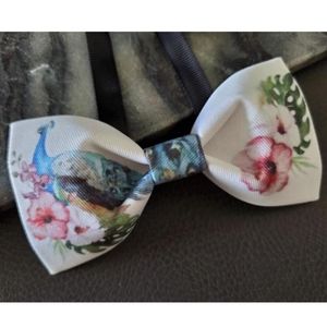 NEW White bow tie Peacock Floral Print Groom Party
